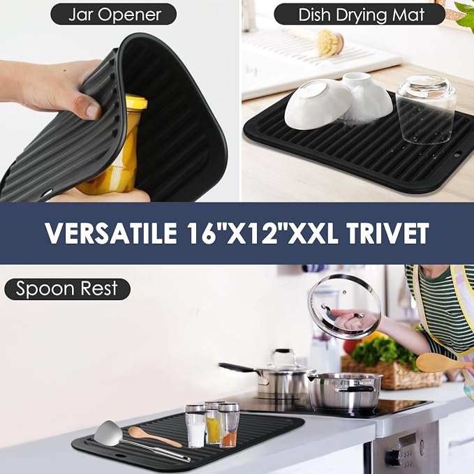 Black Silicone Trivet 16'' X 12'' Silicone Hot Pads - Image 6