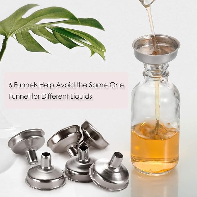 24 Pack, 2 oz Small Clear Glass Bottles w/ Lid & 6 Stainless Steel Funnels - - Image 3