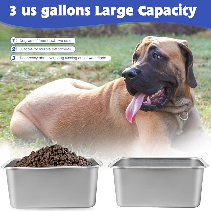 3 Gallon Large Dog Water Bowl, 2 Pack Stainless Steel Dog Bowls | 14 x 10.3 x 6 - Image 3