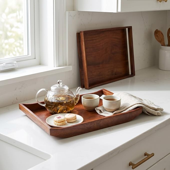 Wooden Serving Tray Set of 2 | Big Size 16x12 & 14x10 Inches | Premium Finish - Image 3