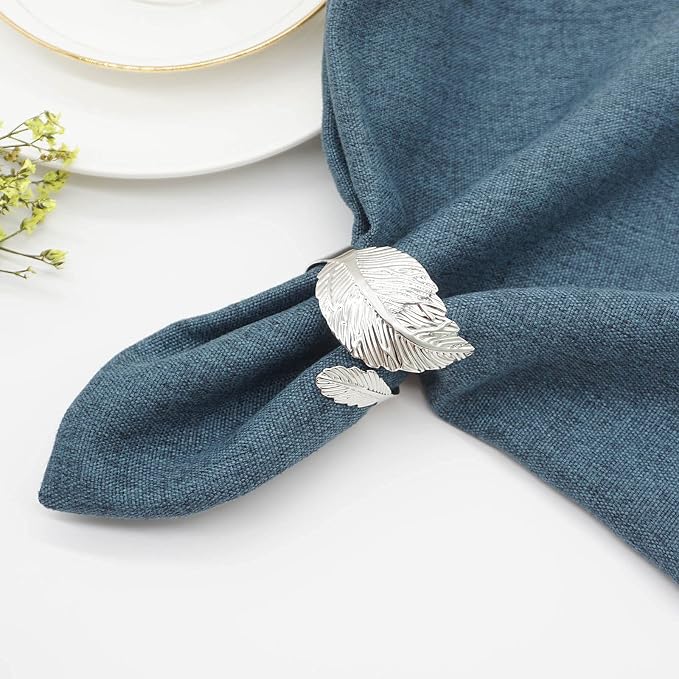 Silver Leaf Napkin Rings Set of 12, Leaves Napkin Rings - Image 3