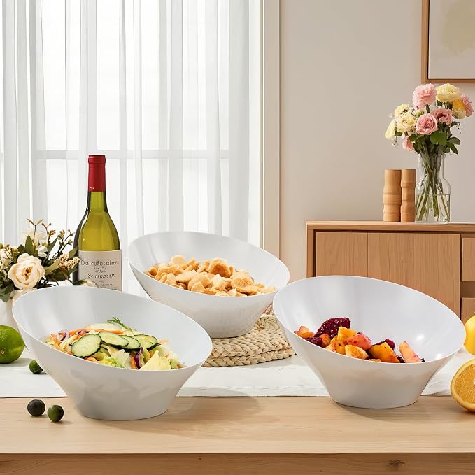 BESTVIP 54 Oz White Plastic Angled Serving Bowls, 12 Pack | Disposable Bowls - Image 6