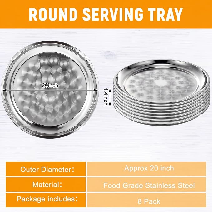 8 Pack Stainless Steel Round Serving Tray - Image 2