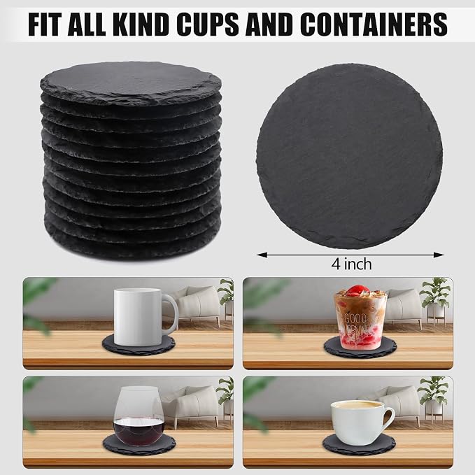 VIBRATITE 60 Pack 4 Inch Round Black Slate Drink Coasters | Laser Engraving - Image 2