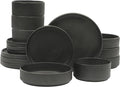 Gibson Elite Deerfield 16-Piece Stoneware Dinnerware Set – Matte Black Reactive by GibsonHomewares