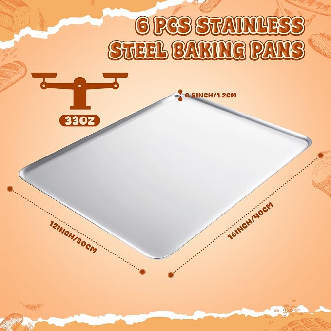 6 Pack Stainless Steel Tray 16 x 12 Inch Metal Food Serving Tray - Image 2