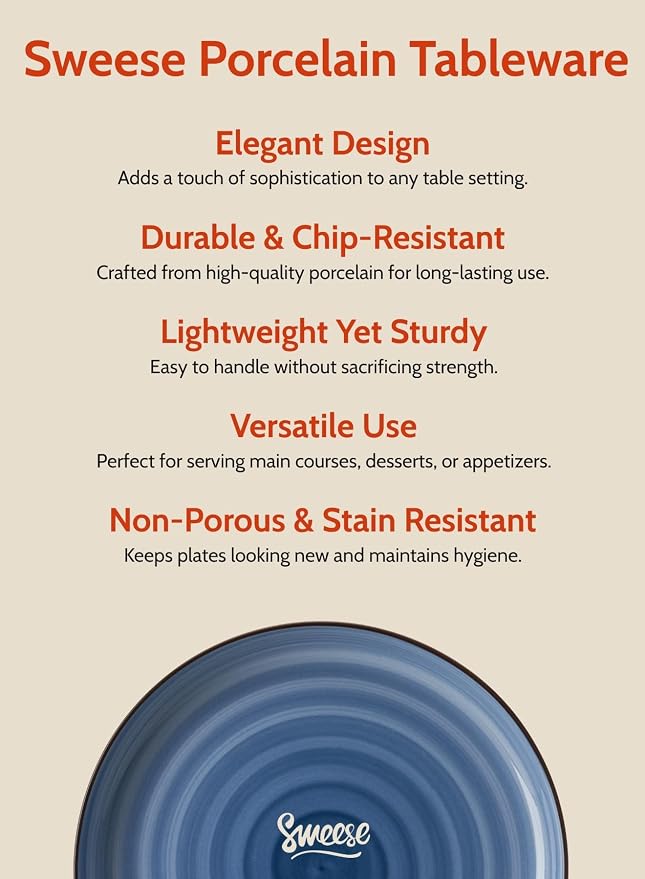 Sweese Dinner Plates, 10 Inch Round Porcelain Plates, Dish Set - Image 7