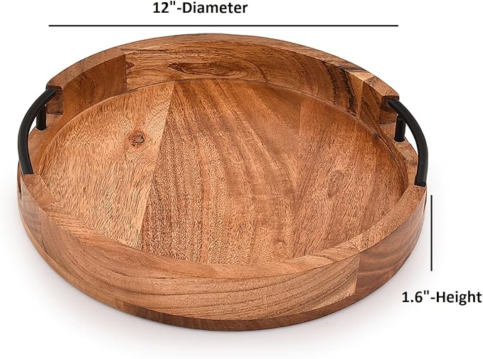 Tray Acacia Wood Round Serving Tray - Image 5