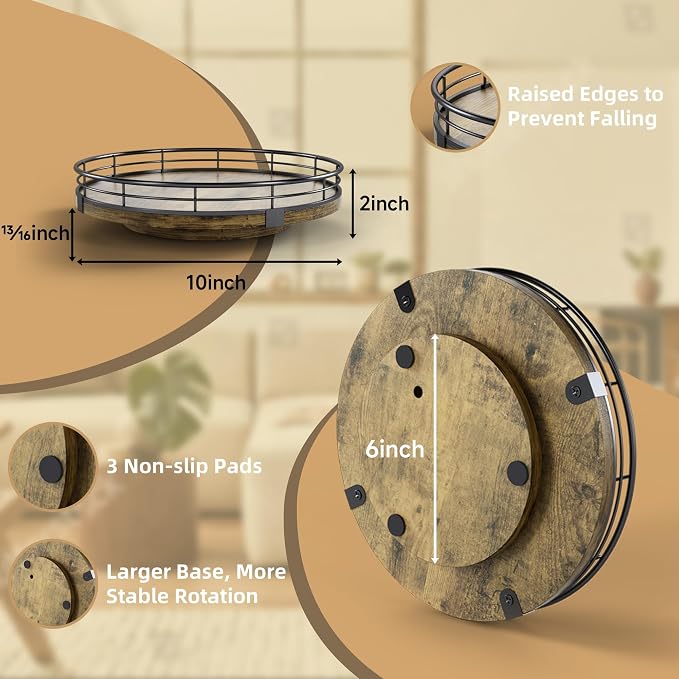Lazy Susan Turntable Organizer for Table Top, 10’’ Round Wooden Lazy Susan for - Image 2