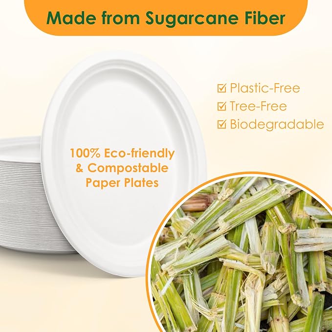 100% Compostable Oval Paper Plates, 12.5Inch 50Pack Disposable Heavy Duty - Image 3