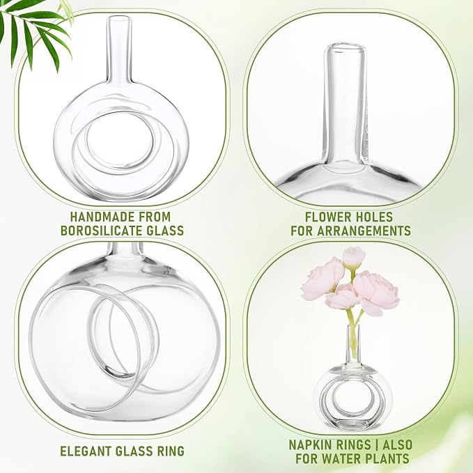 Honeydak 12 Pcs Glass Vases Napkin Rings Hand Blown Borosilicate | High - Image 3
