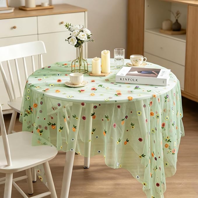 BINBE 3pcs Daisy Spring Table Runner Embroidery Gauze 10FT Florals Seasonal - Image 7