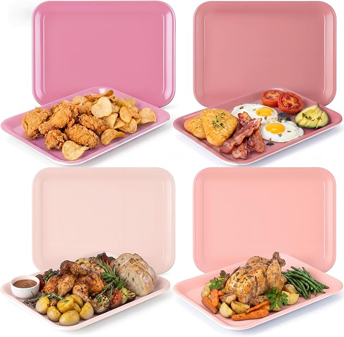 4 Pieces Pink Serving Trays Pastel Melamine Platters Reusable Rectangle Party by Tiangrid