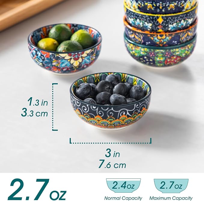 vancasso SIMI 2.7 Oz Ceramic Dipping Bowls Set of 6, Bohemian Sauce Bowls | - Image 2