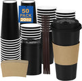 20 oz 50 Pack Coffee Cups with Lids and Sleeves, Hot Disposable To Go Travel by COOLCAP