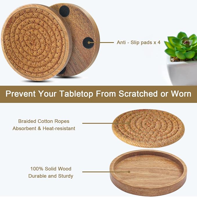 Eykao 6 Pack Coasters for Drinks Absorbent, 4.3 inches Cork Coasters for Coffee - Image 5