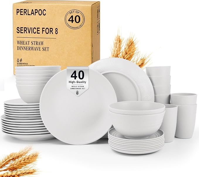40 PCS Wheat Straw Dinnerware Sets, Service by Perlapoc