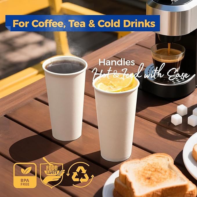 Fit Meal Prep 500 Pack 20 oz Disposable Paper Coffee Cups, Premium White Hot - Image 4