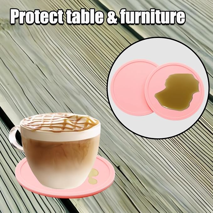 5 Pack Pink Coasters, Non-Slip Cup Coasters - Image 3