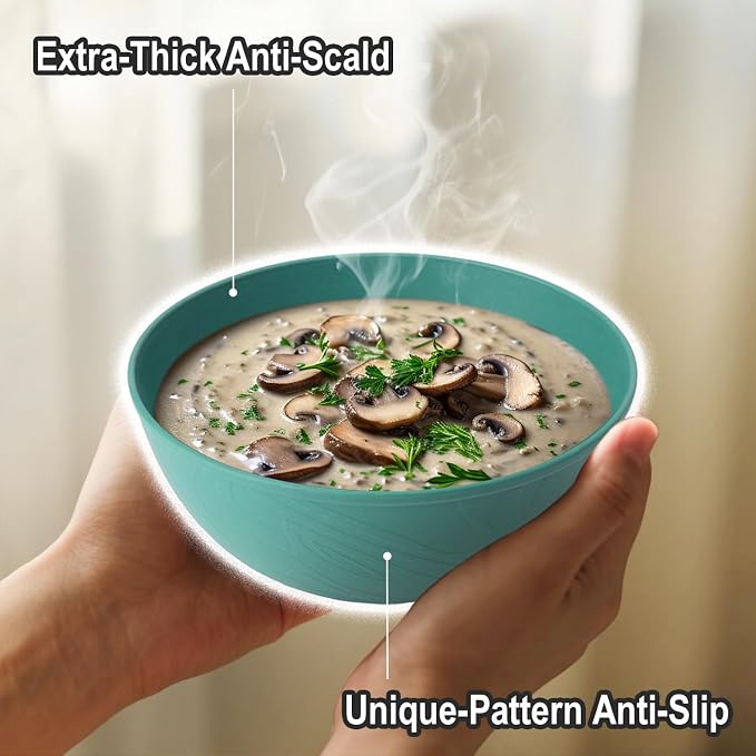 Wheat Straw Bowls for Kitchen set of 6, Anti-Scald Thick Soup Bowls 40oz - Image 3