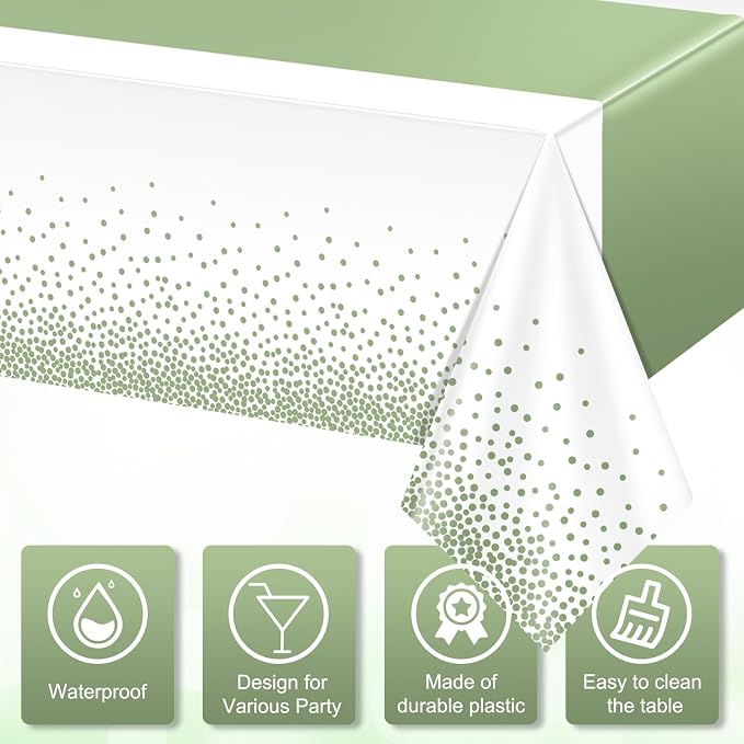 6Pcs White and Sage Green Tablecloth Decorations, Plastic White Table Cloth - Image 3