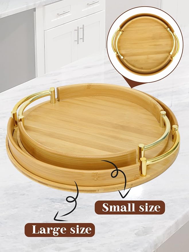JUPELI 11.8″ Round Bamboo Serving Tray - Image 3