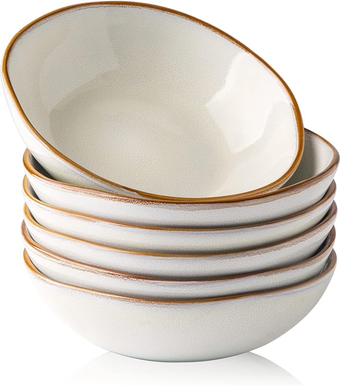 AmorArc Ceramic Cereal Bowls Set of 6, 24 oz Handmade Stoneware Bowls Set by AmorArc