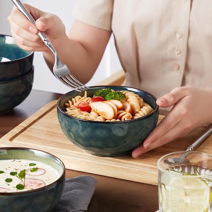 vancasso Starry 24oz Bowls for Soup, Ceramic Green bowls Set of 4 | Deep Bowls - Image 5