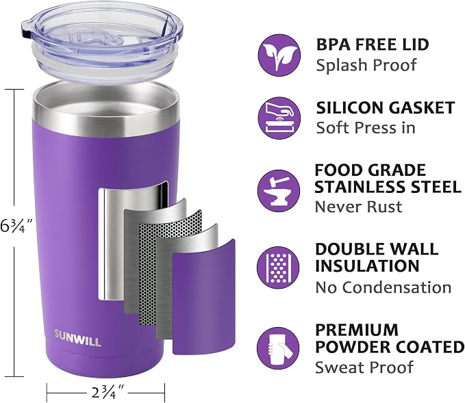 SUNWILL Travel Coffee Tumbler 20 oz, Insulated Mug - Image 2