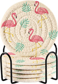 Tropical Flamingos Leaves White Print Coasters by Unknown