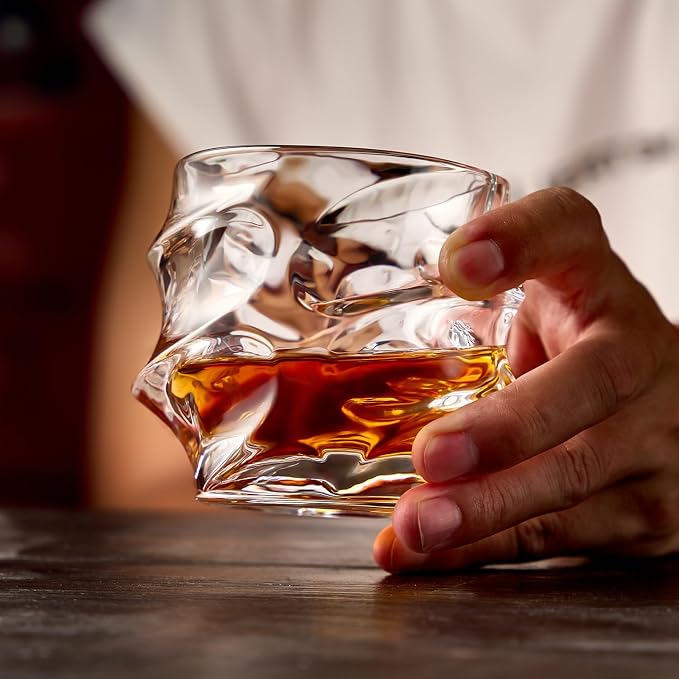 GLASKEY 12 oz Storm Japanese Whiskey Glasses Set of 4, Unique Cognac Glasses - Image 4