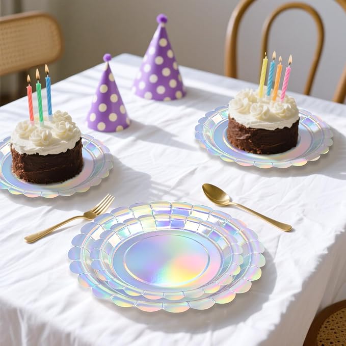 50 Pcs Iridescent Scalloped Paper Plates 25 × 7'' and 25 × 9'' Disposable - Image 6