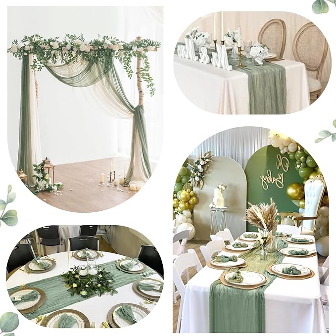 10 Pack Sage Green Cheesecloth Table Runner 35x120 Inch, Boho 10FT Cheese Cloth - Image 4