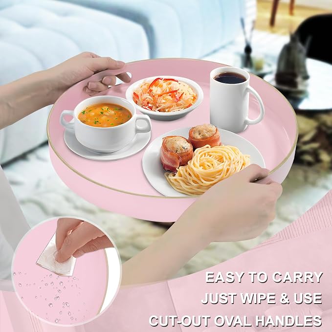 13" Pink Decorative Tray, Plastic Round Serving Tray - Image 3