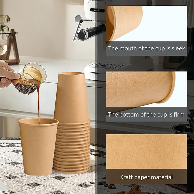 Clawsoff 1000 Pack 12 oz Paper Cups Brown Kraft Disposable Hot Coffee Cups | - Image 3