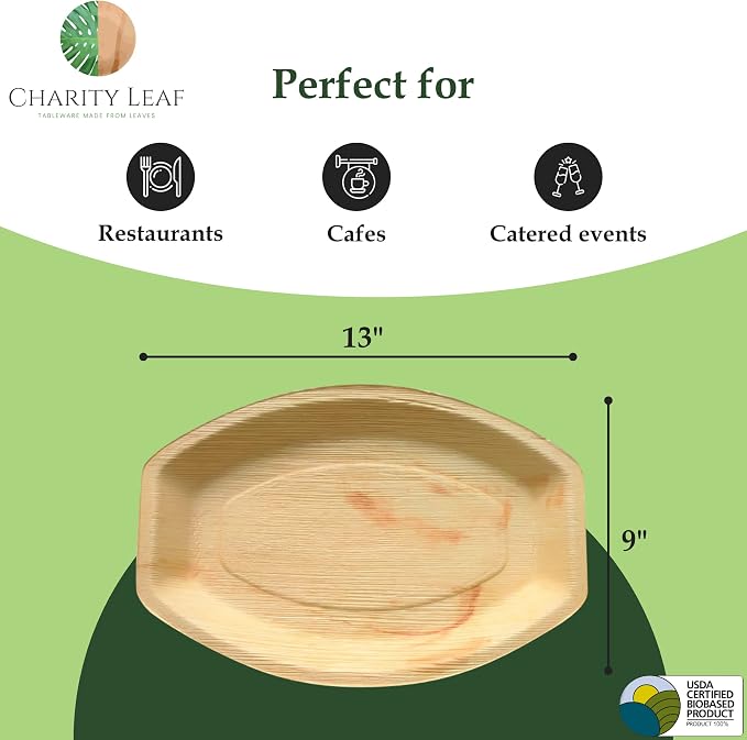 Disposable Bamboo 13" x 9" Trays Bamboo Serving Platters, Disposable Boards - Image 3