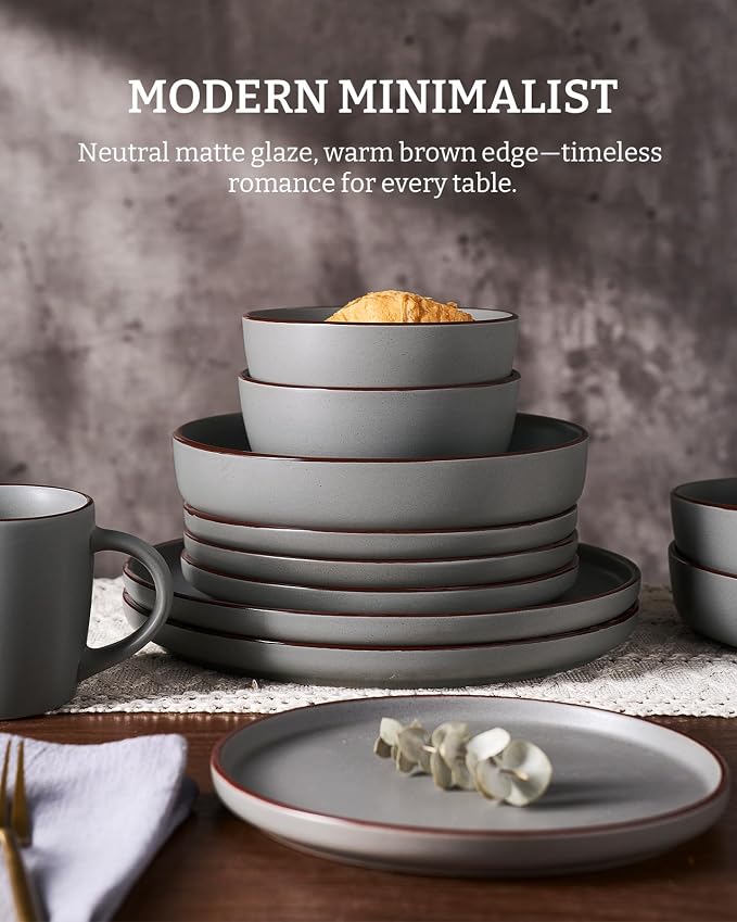 Famiware Mercury 12-Piece Stoneware Dinnerware Set, Dark Grey | Plates and Bowls - Image 5