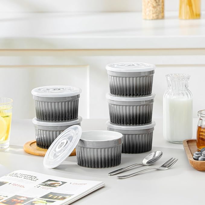 vancasso 6 oz Ramekins with Lid, Porcelain Creme Brulee Souffle Dishes - Image 9