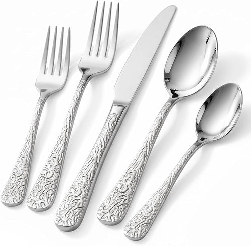 20 Piece Embossed Silverware Set, Stainless Steel Flatware Set by Unknown