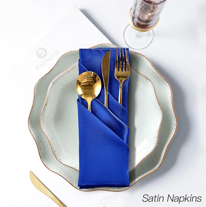 P Pothuiny 24 Pcs Royal Blue Satin Napkins 17 x 17 in, Satin Cloth Napkins | - Image 5