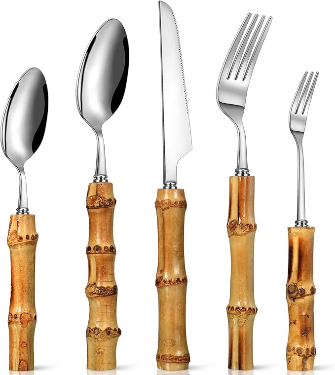 Eboot Bamboo Silverware Set 18/8 Stainless Steel Tableware Set Natural Utensil by eBoot