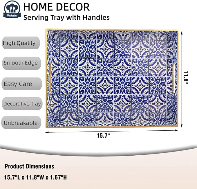 Serving Tray with Handles, Rectangular Decorative Trays - Image 3