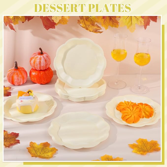 NatNarr 30 Pcs Ivory Paper Plates 7 Inch Scalloped Small Cake Plates | - Image 4