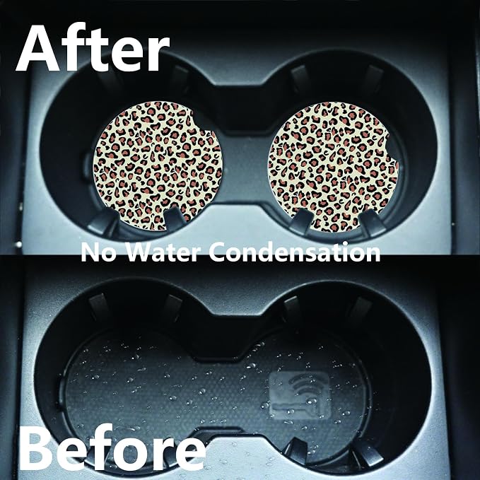 2pcs Leopard Print Car Coasters, Absorbent Universal neoprener Cup Holder - Image 5