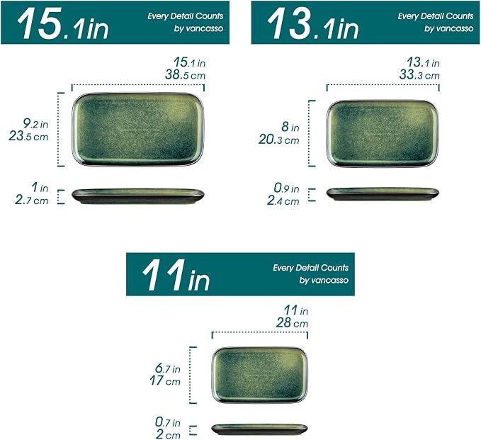 vancasso Stern Serving Platters Set of 3, 15/13/ 11 Inches Rectangular Serving - Image 2