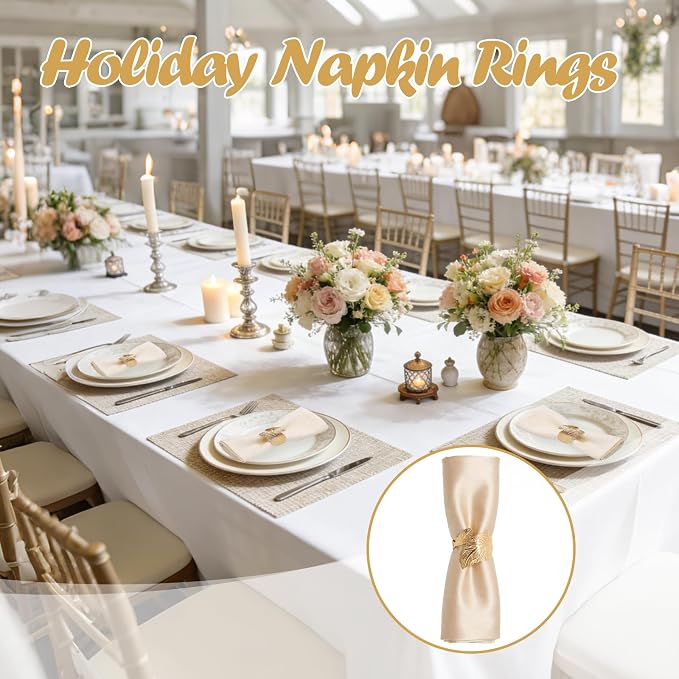 Napkin Rings Set of 24 Gold Napkin Holder Buckles | Leaf Shaped Napkin Ring Bulk - Image 4