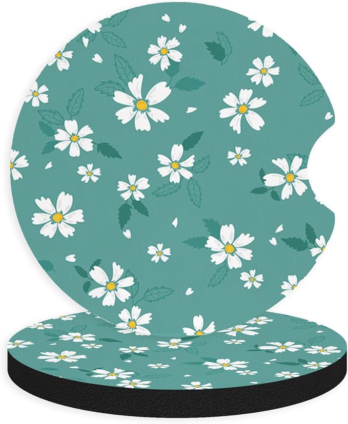 2pcs Cute Blue Flowers Car Coasters, Absorbent Universal neoprener Cup Holder by Unknown