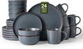 Famiware Mercury 24-Piece Stoneware Plates and Bowls, Charcoal | Dinnerware Set by Famiware