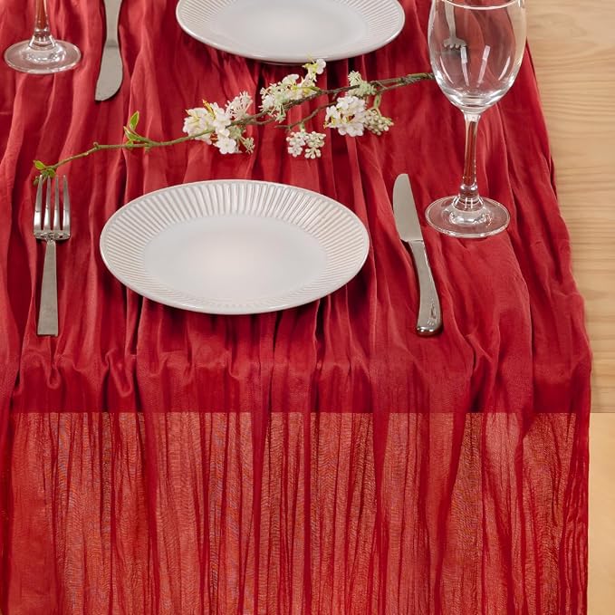 Red Gauze Cheesecloth Table Runner 10ft Boho Annniversary Party Decor | - Image 3