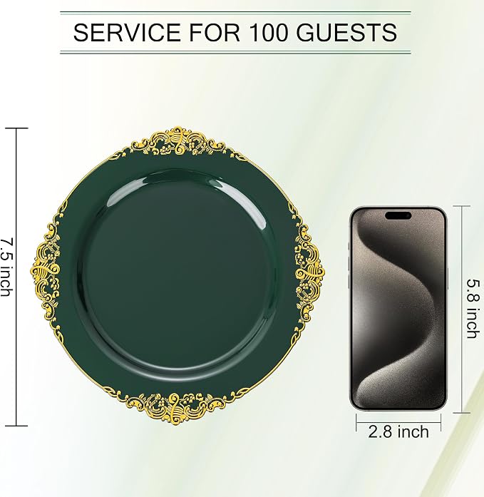Nervure 100Pcs 7.5'' Green Plastic Plates, Disposable Plates - Image 7